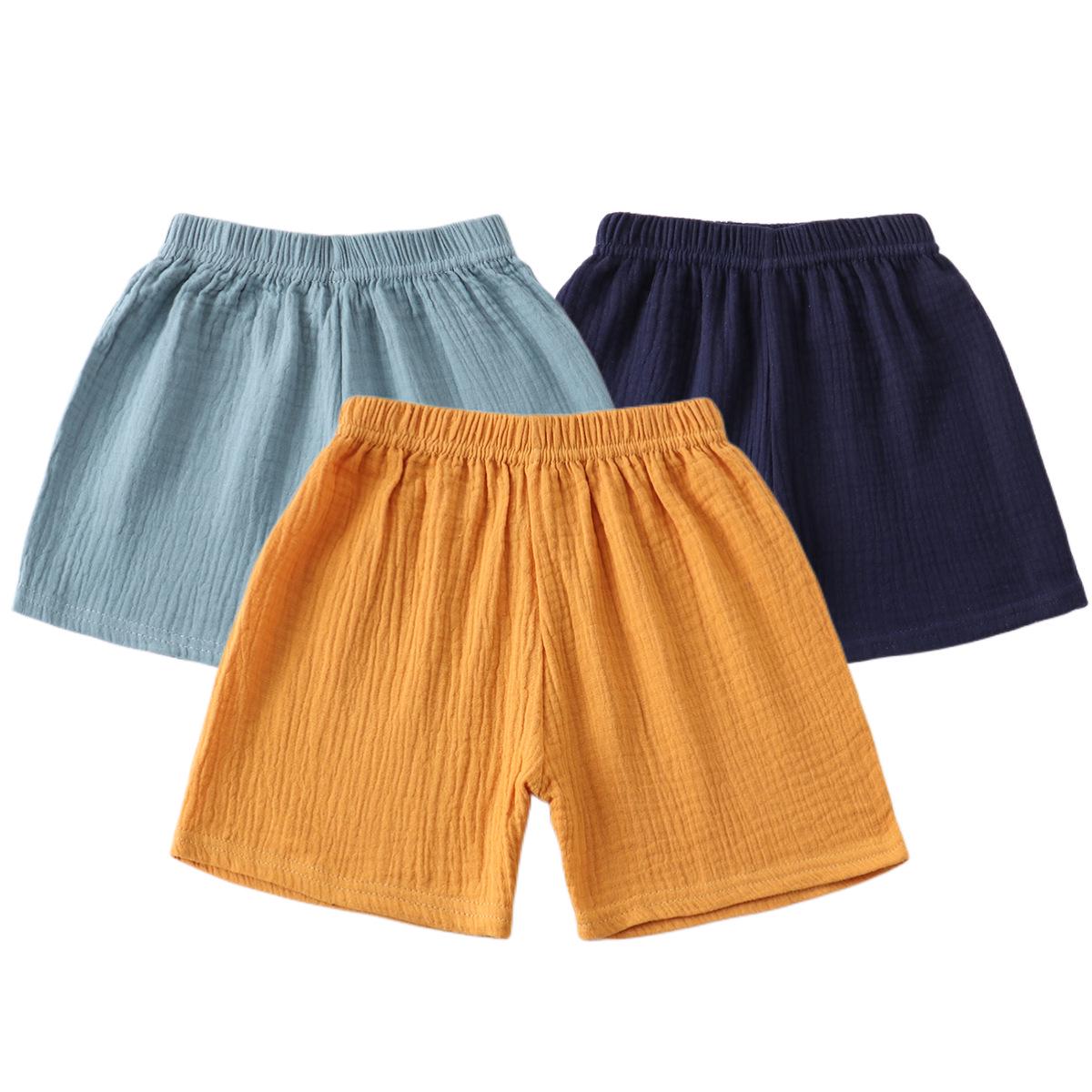 

2023 Kids Summer Cotton & Linen Double-Layer Gauze Shorts 110 cm жовтий