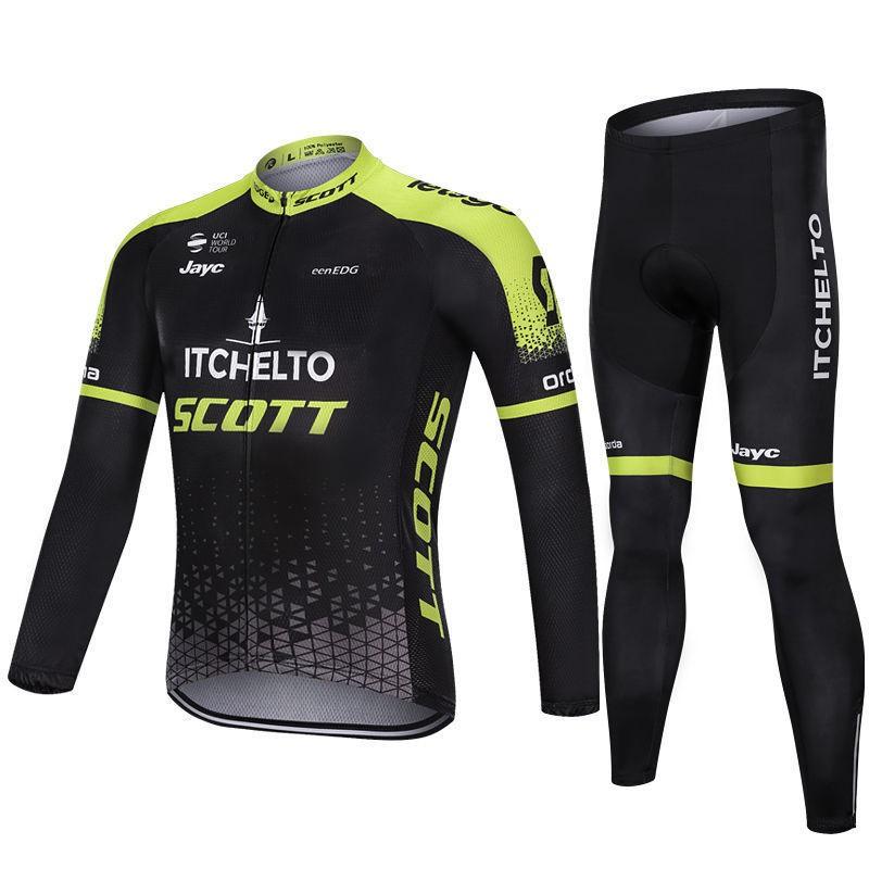 Mens Cycling Jersey Set Long Sleeve Slim Fit Mountain Road Bike Apparel Quick Dry Breathable UV Protection