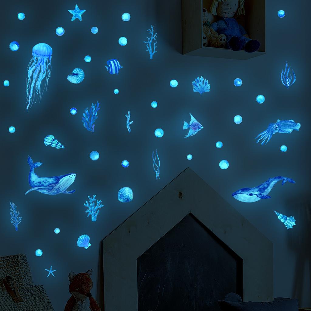 Yc8013 Blu-Ray Underwater World Wall Sticker Luminous Sticker Children'S Room Bedroom Sticker Self-Adhesive Decorative Wall Sticker