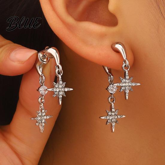 Lightweight Star Earrings 1 Pair Women Double Eight-Pointed Pendant Rhinestone