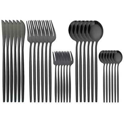 30Pcs Black Dinnerware Cutlery Set Knife Spoon Fork Tableware High Quality Stainless Steel Flatware Western Kitchen Silverware