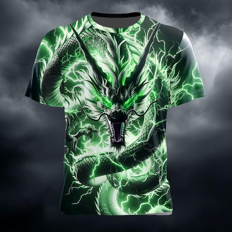 Funny 3D Dragon Print Men s T Shirt Casual O-neck Short Sleeve Tops Hip Hop Trend Street Tees Fashion Comfortable Loose Pullover S