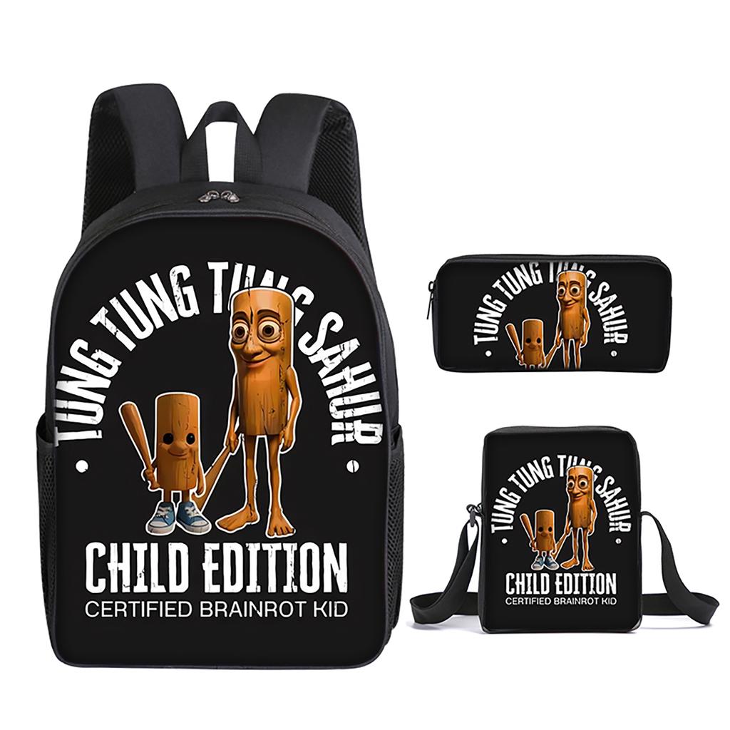 Italian Brainrot 3Pcs/Set Backpack With Messenger Bags ,Pencil Bags For Boy/Girls Best Gift 2D Flat Cartoon Student School Bags