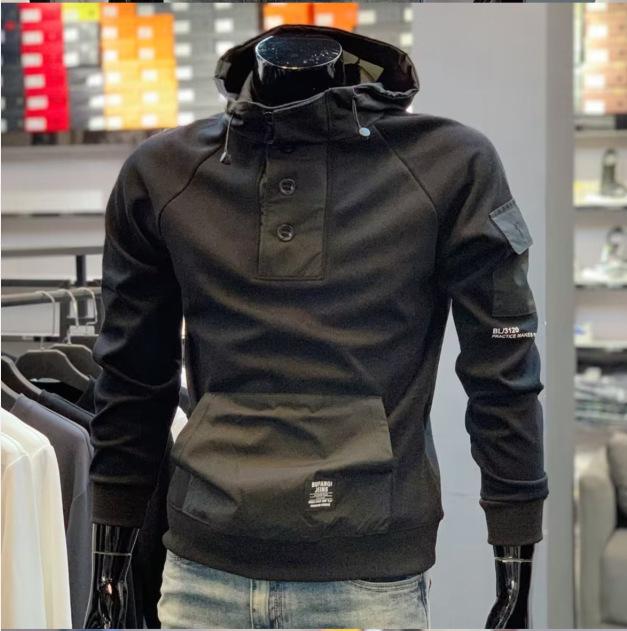 Men’s 2024 Half-Button Hooded Sweatshirt: Trendy Spring/Autumn Splicing Jacket