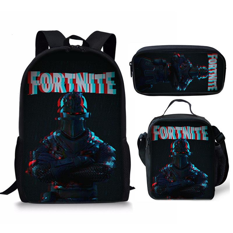 3 pièces Sac à dos d'activité Fortnite Anime Dessin animé Cartable Grande capacité Étudiant Sacs d'école Trousse à crayons Mignon et Charmant Sac à lunch Date de naissance Cadeau