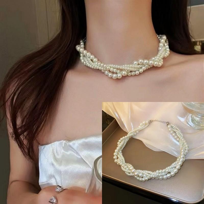 Sweet temperament small fragrant style multi-layer pearl necklace women's new trend fashion simple niche high-end clavicle chain