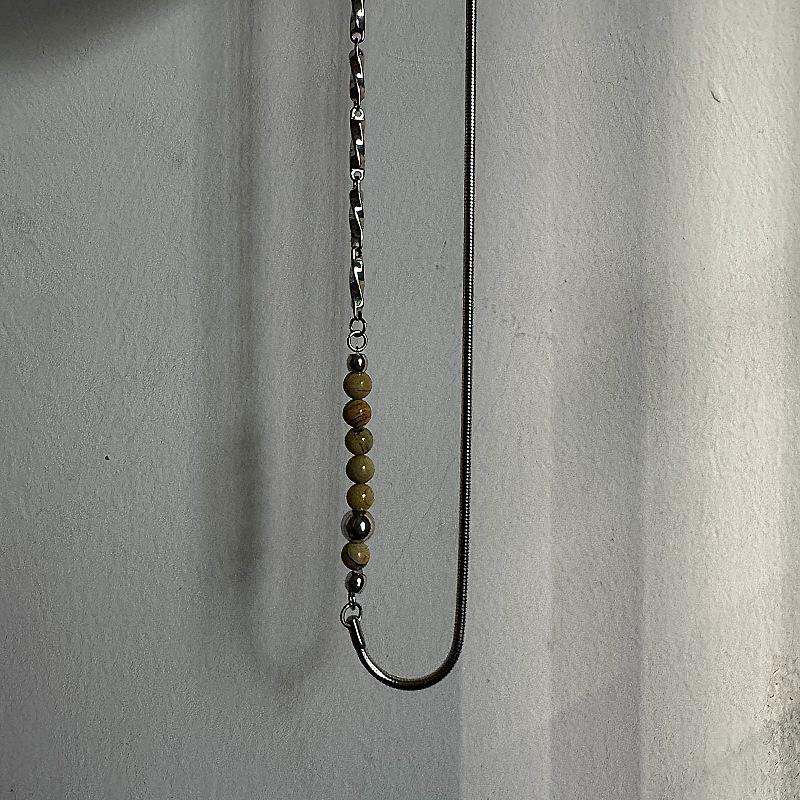 Gaga Desert Oasis Genderless Stone Necklace: Textured Stainless Steel Clavicle Choker for Men & Women