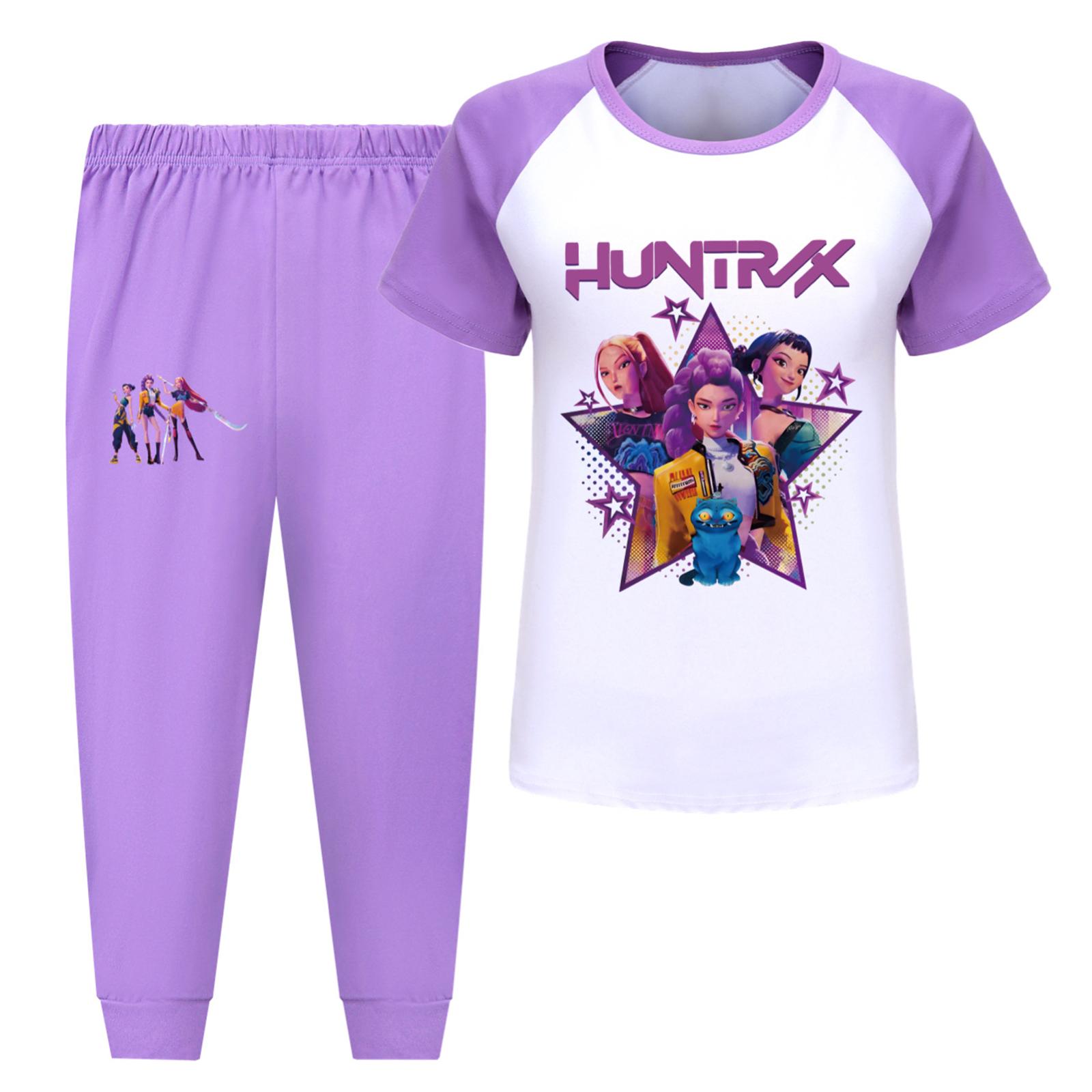 

Детская летняя спортивная футболка и брюки, комплект спортивной одежды из двух предметов, одежда с принтом с короткими рукавами, костюм 150 фиолетовый