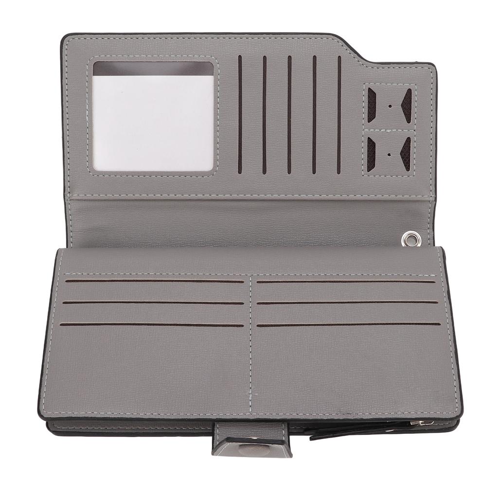 Men Long Wallet PU Leather Multiple Slots Buckle Design Men Purse with Wrist Strap