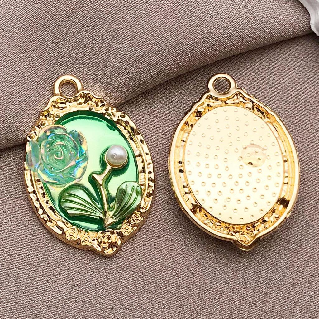 French Retro Luxury Enamel Earrings & Necklace Set: Monet's Garden Oil Painting Flower Design