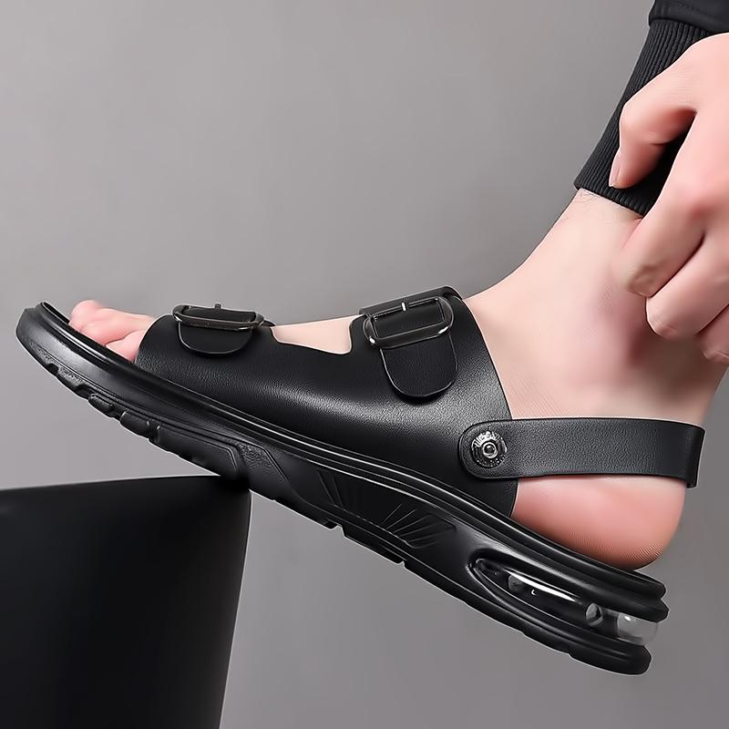 Fashion Men's Summer Sandals and Slippers Leather Sandals Adult Thick-soled Beach Shoes Non-slip Open-toe Leather Dual-purpose Sandals