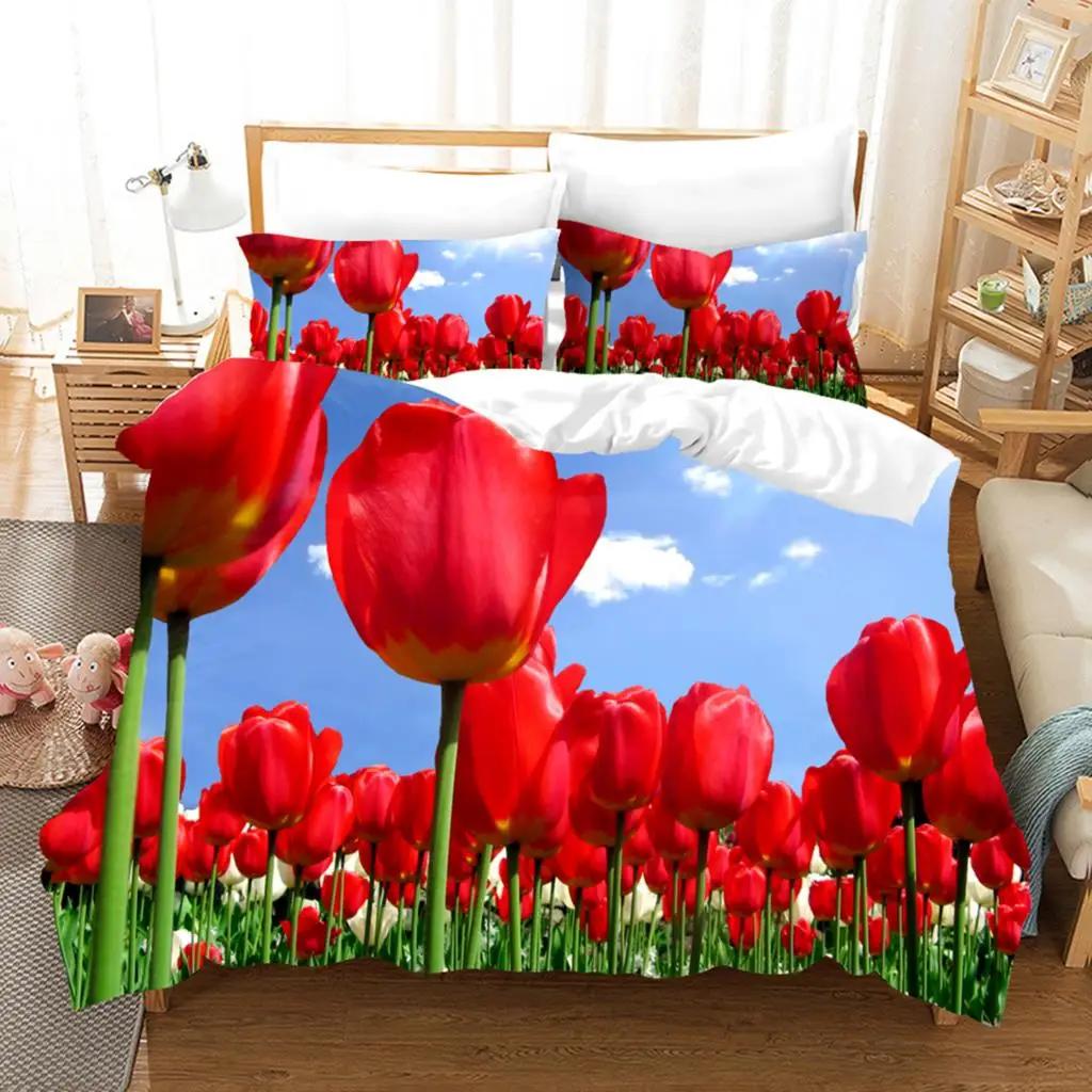 Comforter Tulip Twin Kingspring Botanical Floral Bedding Set Garden Flower Elegant Rustic Comforter For Boys Girls Room