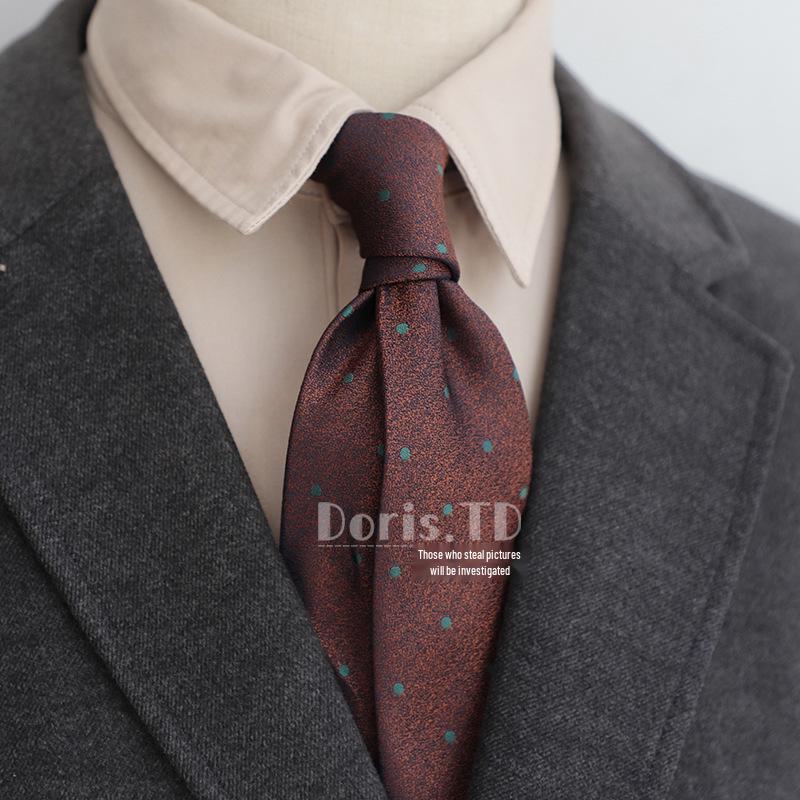 Retro Korean Style 8CM Navy Green Brown Pattern Men's Suit Tie