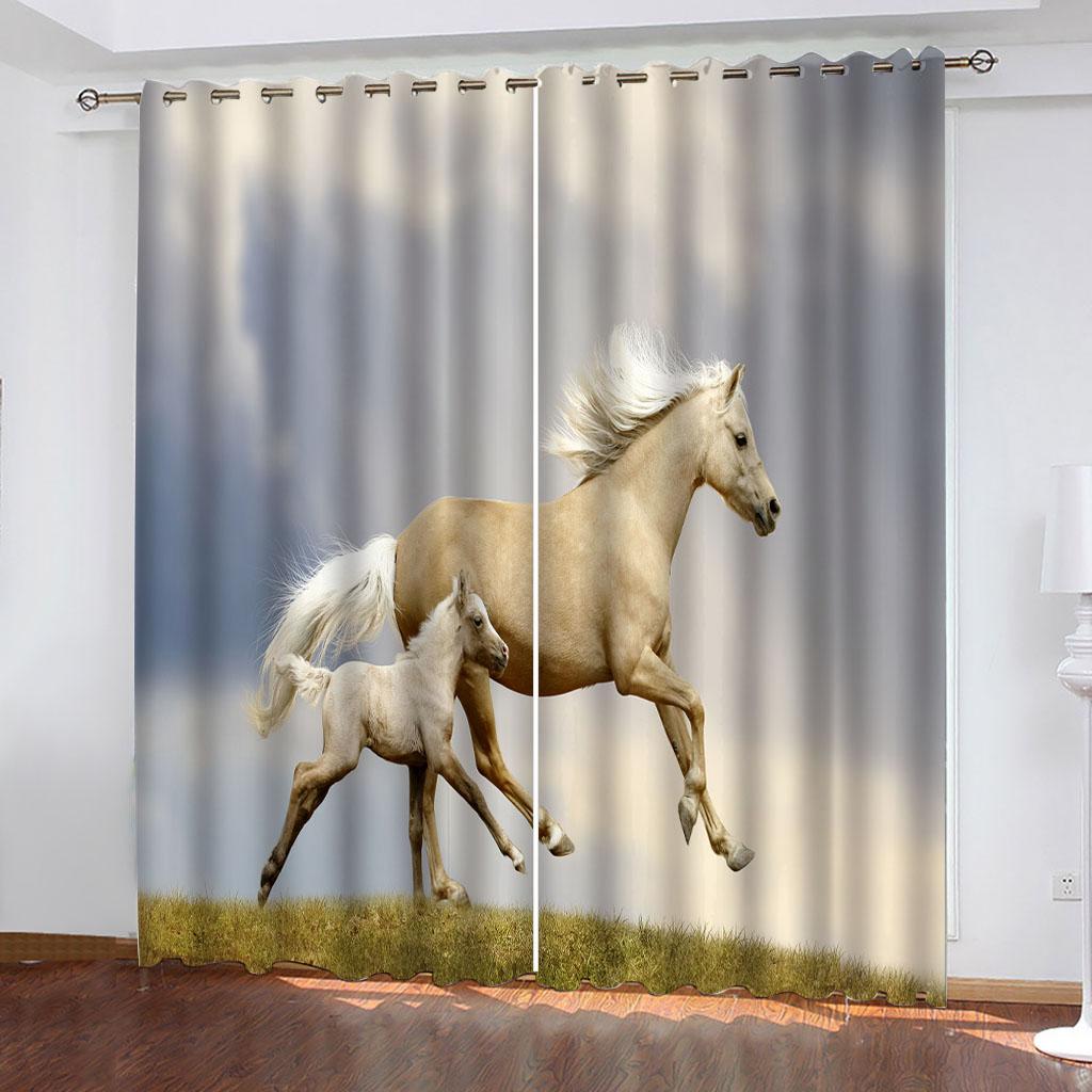 

Шторы для гостиной, очень длинные, 3D, реалистичные, с изображением лошади, затемняющие шторы, шторы для комнаты, окна спальни, шторы для балкона 70Wx160Hcmx2&Grommet Top