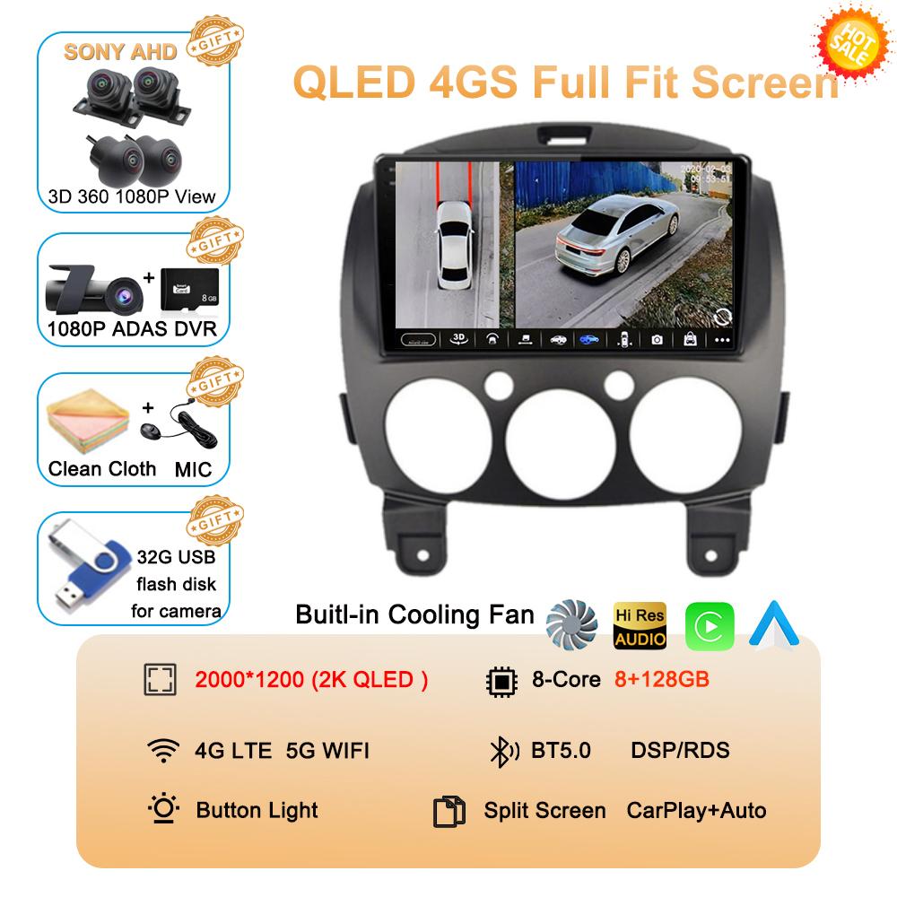 Android 14 Car Radio Multimedia Player For MAZDA 2 Mazda2 2007 2008 2009 2010 2011 2012 2013 2014 GPS Navi 2 Din Autoradio QLED