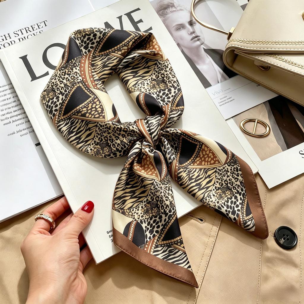 Autumn and winter Maillard cashew square scarf silk scarf women's shirt versatile neck small scarf tied hair decorative scarf