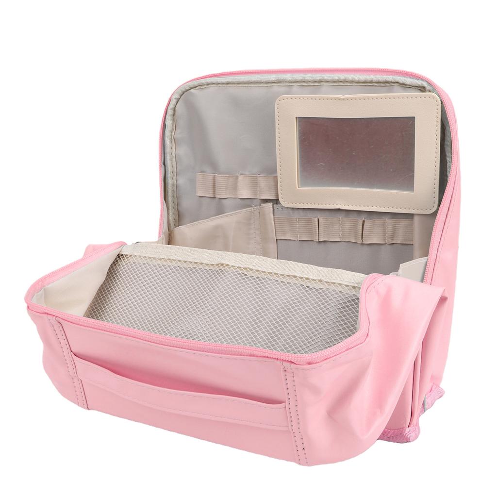 Standing Makeup Bag Large Capacity Water Proof PU Fabric Vertical Makeup Organizer for Women Travel Pink