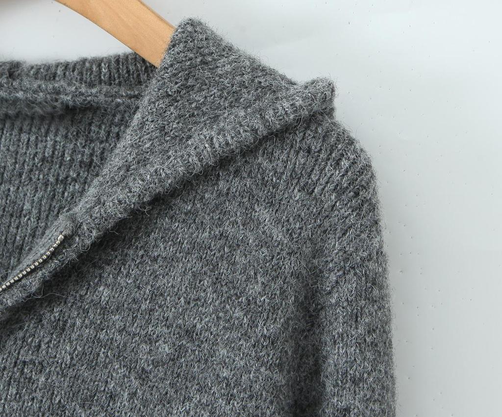 European-American Autumn Retro French Hooded Cardigan & Half Skirt Set