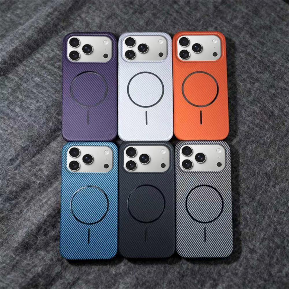 For Magsafe Half Border Carbon Fiber Kevlar Magnetic Phone Case For iPhone 17 Air 16 15 14 13 Plus Pro Max Fashion Texture Cover