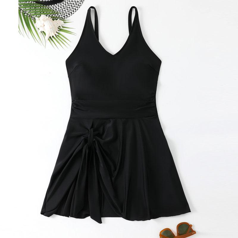 Damen Übergröße Bademode Badekleid V-Ausschnitt Badeanzüge Weiblicher Schwimmanzug