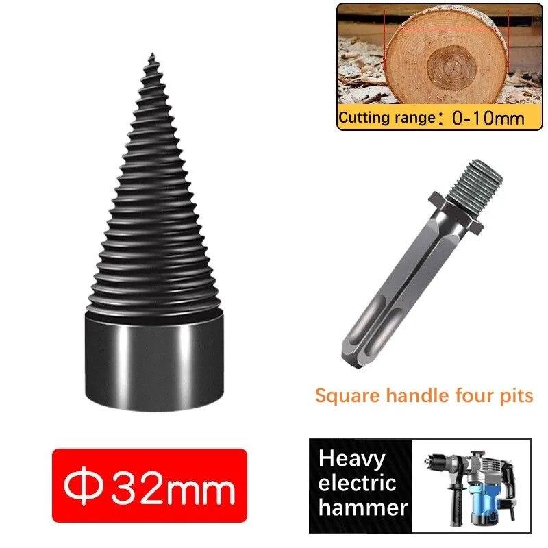 32/42/50mm Removable Wood Splitter Screw Cones Drill Bits Wood Square/Round/Hex Shank Drill Bit Firewood Log Splitter Drill Bit