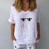 Womens Short Sleeve Honeybee Printed V-Neck Tops T-Shirt Loose Casual Blouse