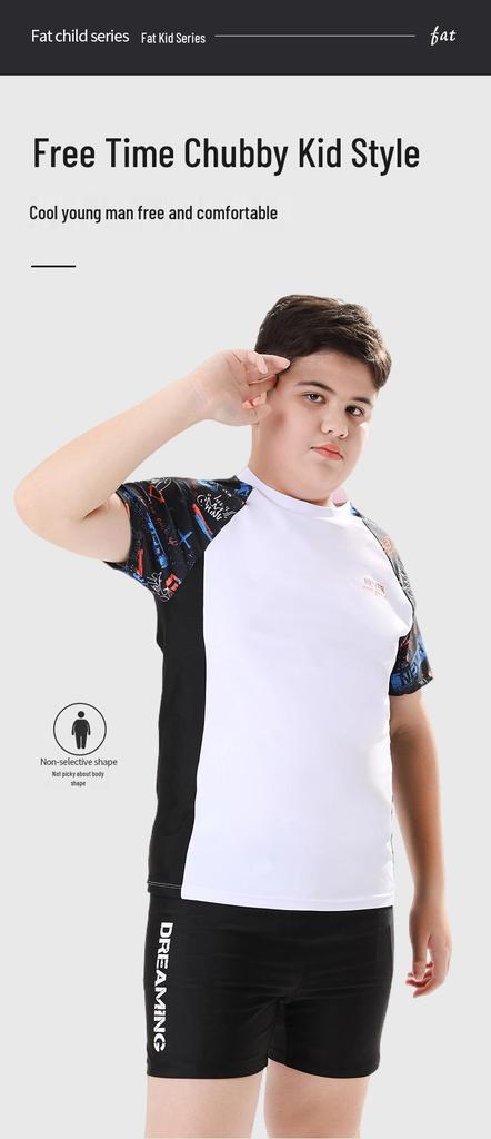 Customizable Two-Piece Short Sleeve Swimsuit for Kids & Teens - Plus Size, Quick-Drying, Loose Fit