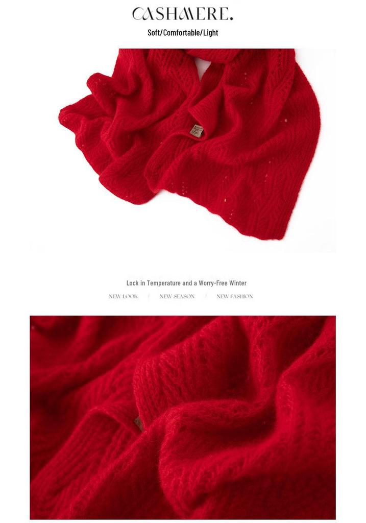 Autumn & Winter 100% Pure Cashmere Hollow Knit Jacquard Color Block Neck Gaiter Scarf