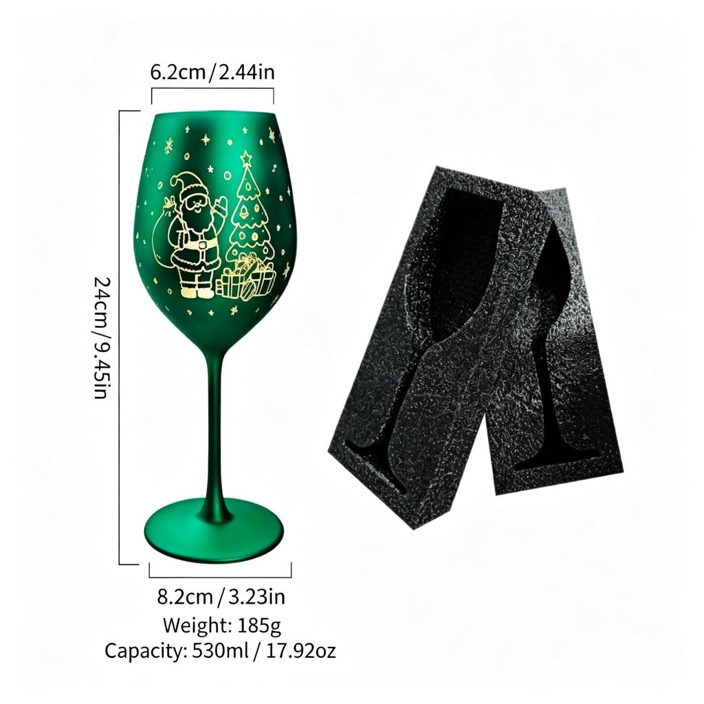 Christmas Stemmed Wine Glass, 530ml Festive Goblet Cup, Decorative Glassware for Home Party, Bar & Holiday Table Setting