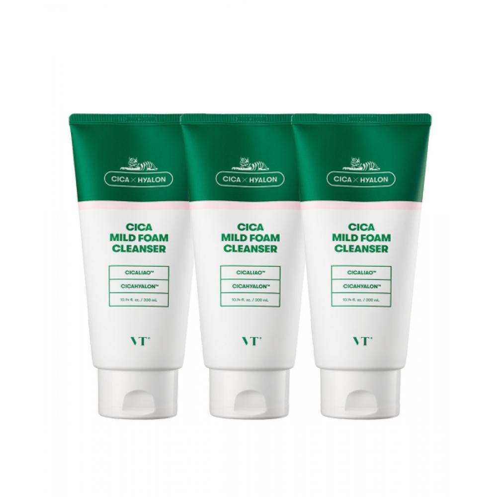 Vt Cosmetics [3pack] Vt Cica Mild Foam Cleanser 300ml  Large Capacity 3EA