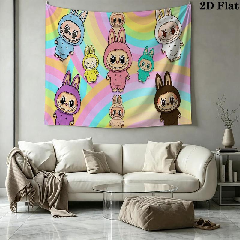 Kawaii Bubu Wall Tapestry Aesthetic Wall Hanging Printed Fabric Blanket Decorative Tapestries for Bedroom Living Room Home Decor