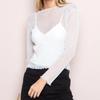 Sexy Mesh T-shirt Women's Long Sleeve Shiny Silk Bottom Shirt Fashion Tops