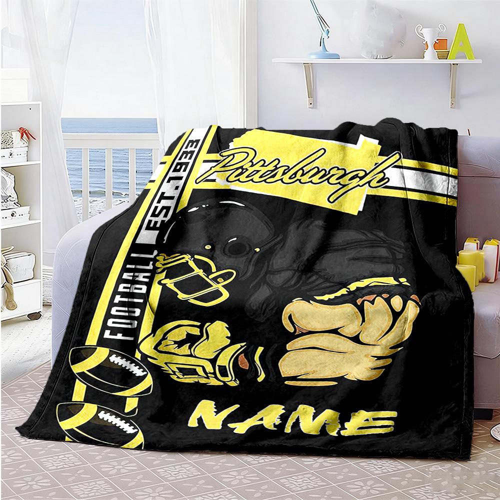 Pittsburgh Football Theme Customize Text Blanket Multi-purpose Customizable Blanket Comfortable for Livingroom Sofa Couch Office Chair