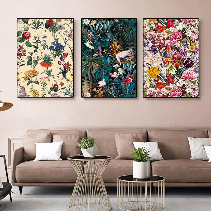 Európske vintage farebné kvetinové plátno Nástenné dekorácie Severské umenie Plagáty a grafika Obrázky Cuadros Modern