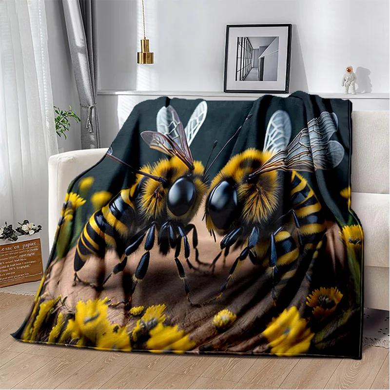 Cute Bee HoneyBee Insect Cartoon 3D Blanket,Soft Throw Blanket for Home Bedroom Bed Sofa Picnic Travel Office Cover Blanket Kids
