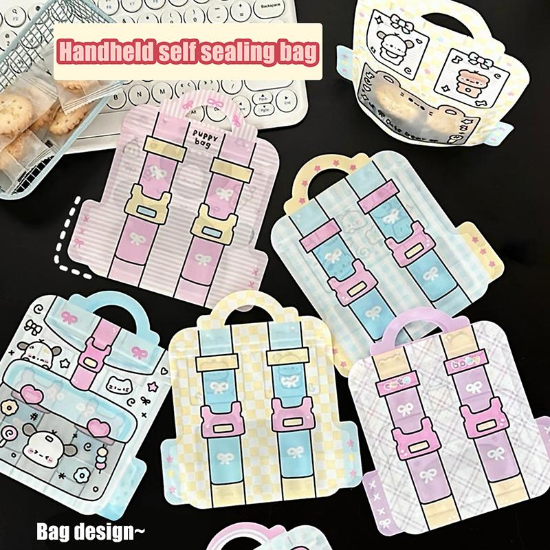 3/6Pcs Handheld Self Sealing Bag Cute Plastics Storage Bag Snack Packaging Bag Gift Packaging Bag Cartoon Reusable Packaging Bag