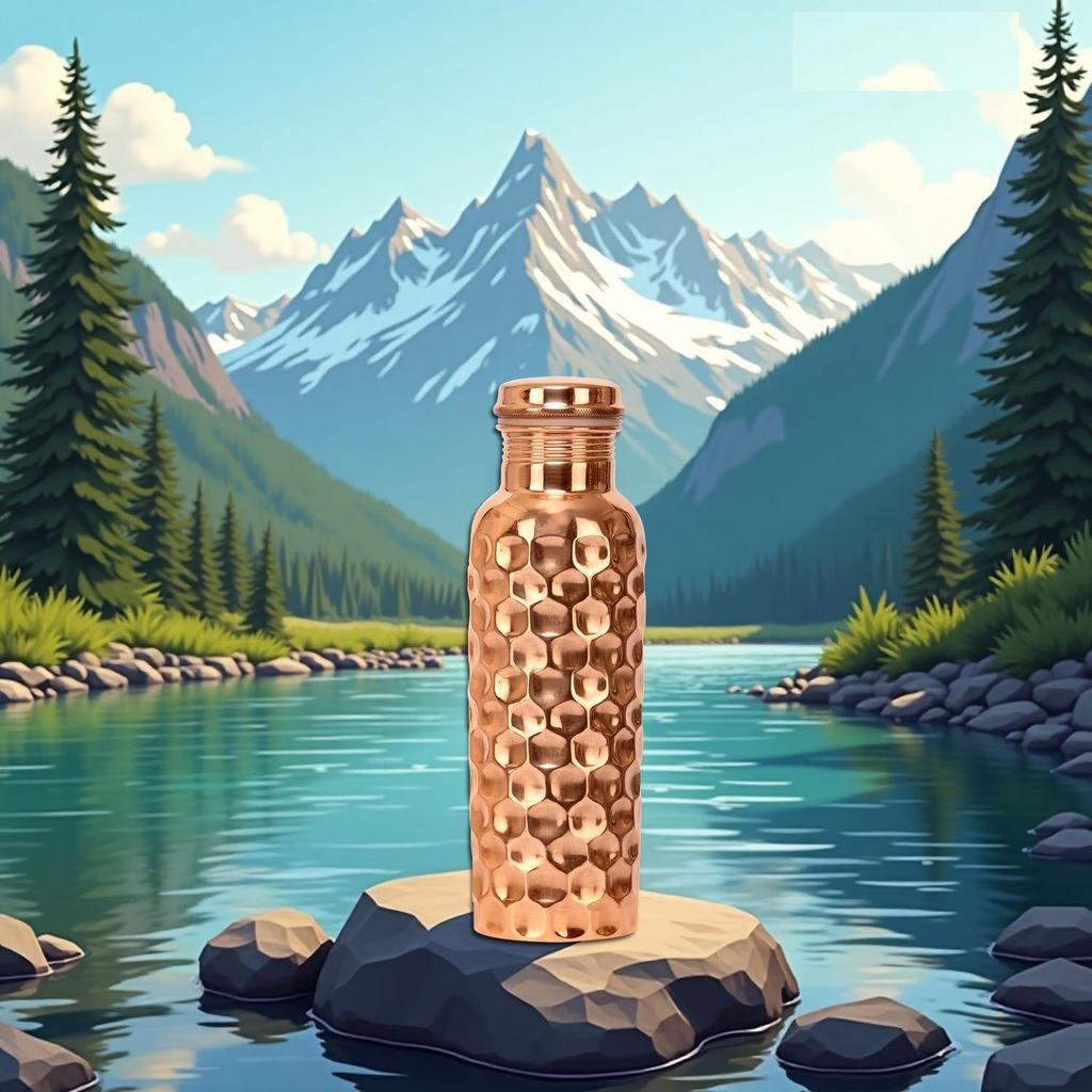 Pure Diamond Copper Water Bottle Eco-Friendly Copper Bottle for Daily Hydration - 1 Liter Capacity | Leak-Proof & Durable | Ayurvedic Health Benefits