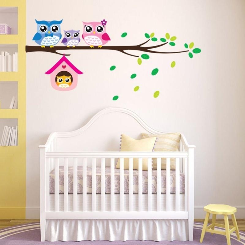 Owls Branch Wall Sticker Removable Family Vinyl Mural Bedroom Nursery Decor Decal