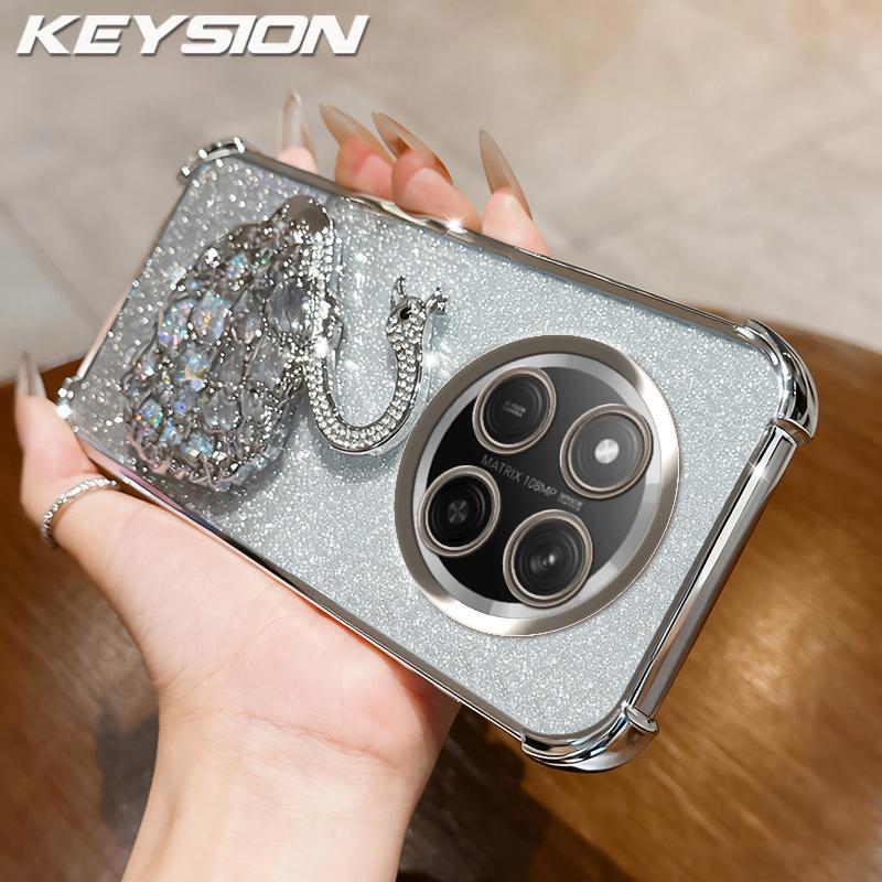 KEYSION Shockproof Plating Phone Case for HONOR X9c 5G Clear TPU Glitter Jewelled Swan kickstand Cover for Huawei Magic7 Lite 5G