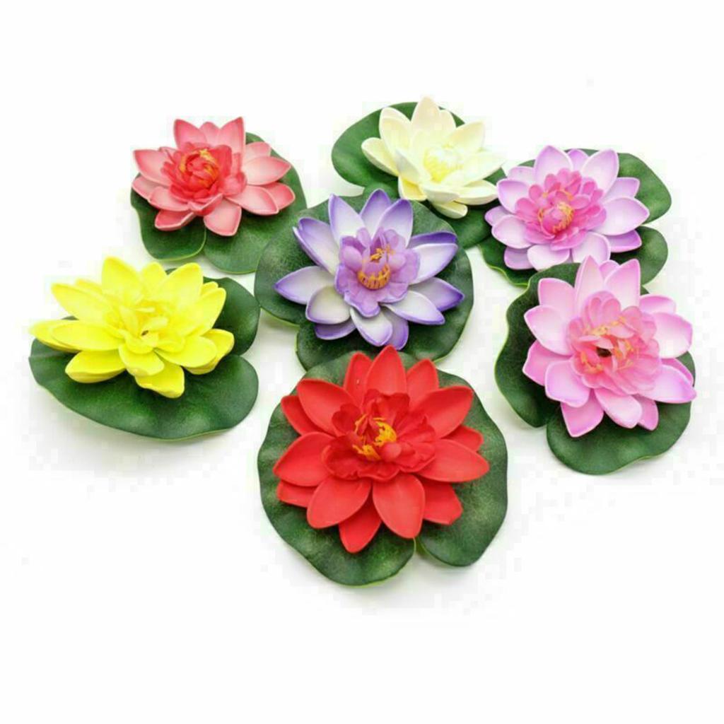 10PCS Lotus Colorful Artificial Flowers Floating Fake Lotus Plant Lifelike Water Lily Micro Landscape For Pond Garden Decor