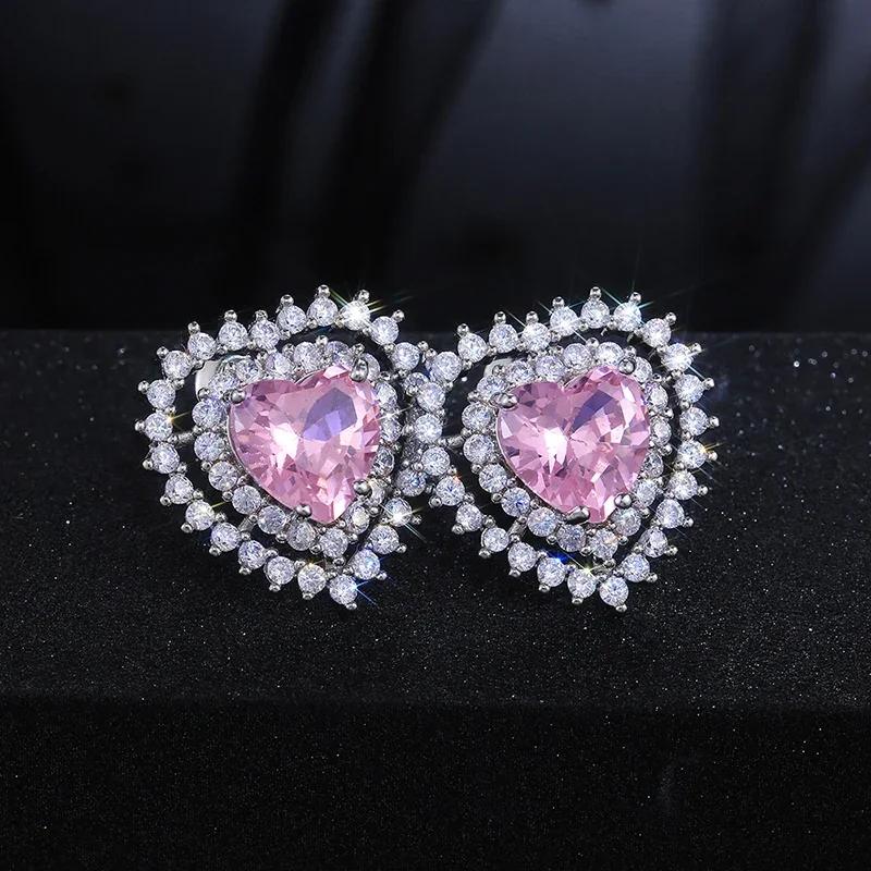 Exquisite Women'S Earrings Pink Zircon Romantic Wedding Accessories High End Anti Allergy And Beautiful Engagement Jewelry