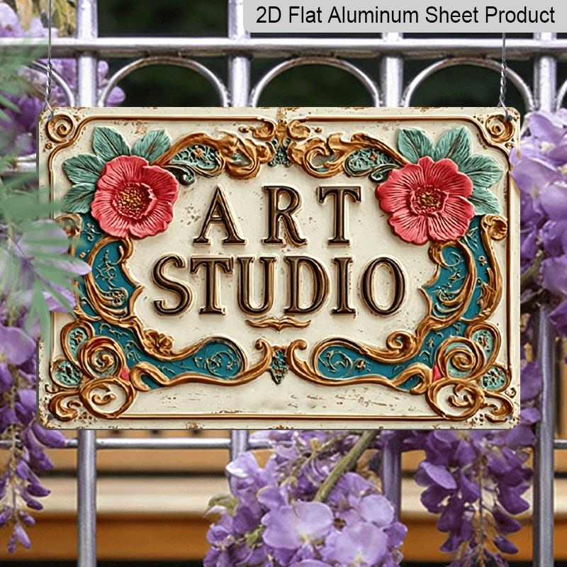 2D Flat 1pc Vintage Art Studio Aluminum Sign, 8X12 Inch Decorative Metal Plaque, Motivational Wall Art for Home, Garden, Bar, Cafe, Farm, Bathroom