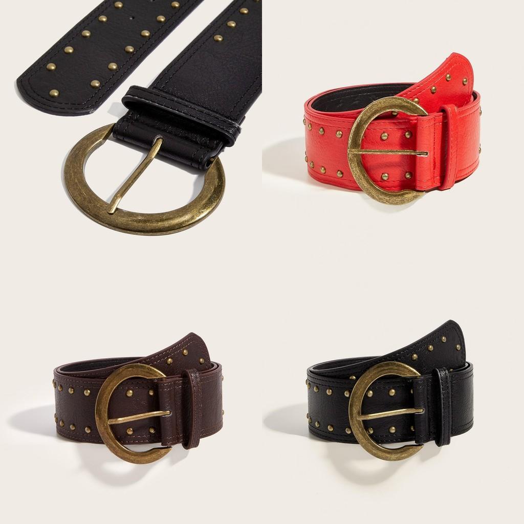 Punk Style Rivet Leather Belt With Alloy Buckle For Casual Fashion Accessories
