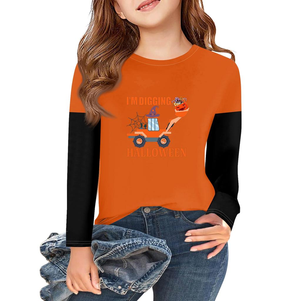Girls Long Sleeve Halloween Day T Shirts Kids Fall Tops Crewneck Basic Tees 2-11Y