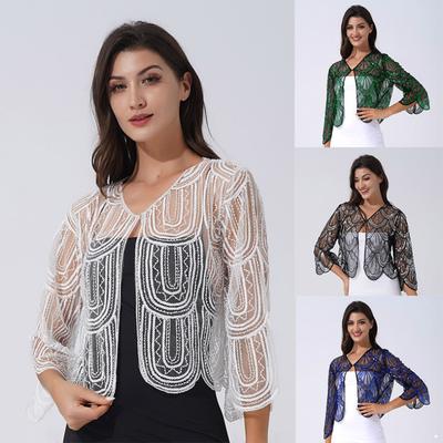 Frauen 1920er Jahre Pailletten Hohl Spitze Schal Wraps Abend Cape Flapper Cover Up Braut Bolero Achselzucken