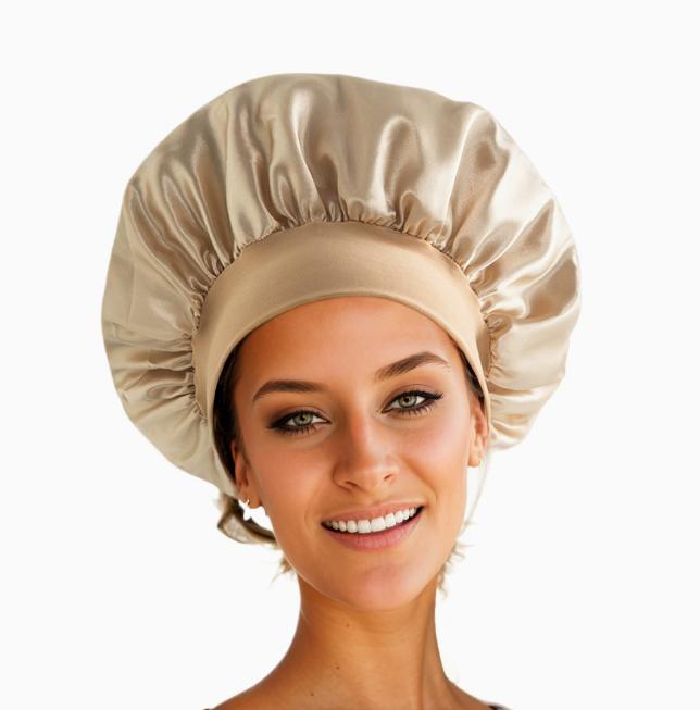 Shower Wide Brim Elastic Satin Hair Care Cap - Women's Sleep, Salon, and Shower Use