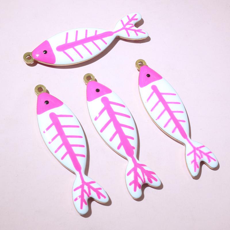 10pcs 40x11mm Stainless Steel Enamel Skeleton Fish Charms Pendant DIY Jewelry Making Accessories Findings for Necklace Earrings