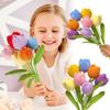 Handmade Crochet Tulip Flowers Bouquet Artificial Knit Simulation Craft Gift for Mom Women Bride Wedding Home Decor Party Supply