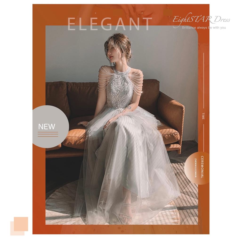 EightSTAR Dress Party Bridal Recital Adult Long Tulle Lace Evening Dress for Piano Recitals Size - Dress, After-Party Dress, Dress, A-Line (Gray, XL)