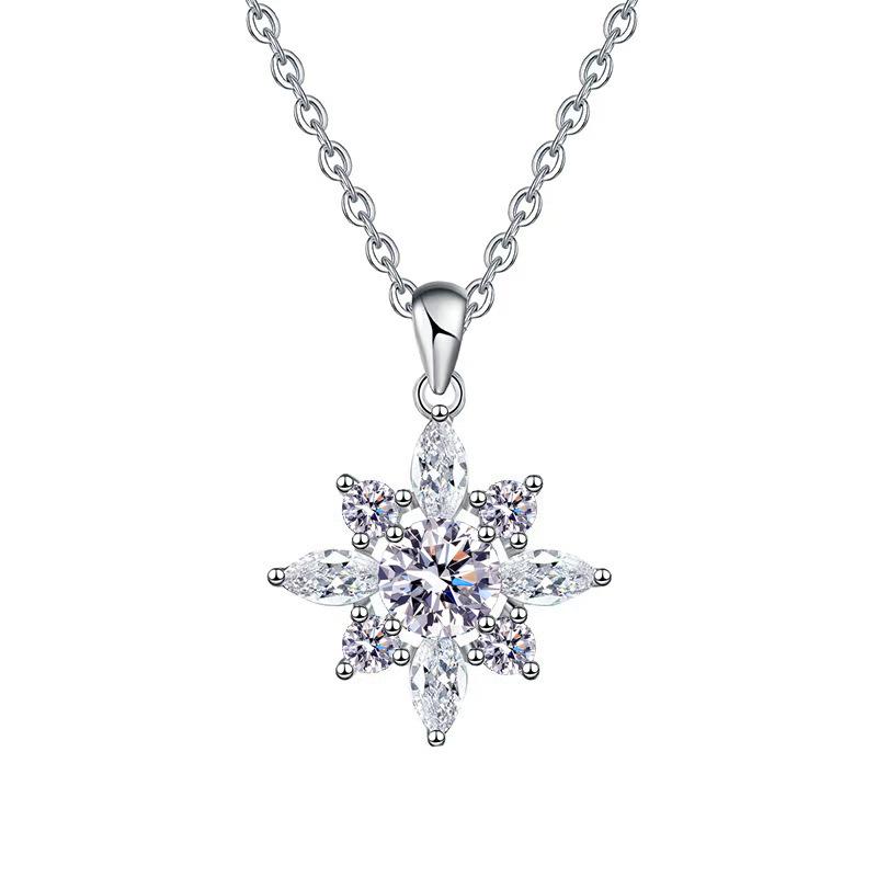 Sterling Silver 925 Moissanite Starburst Necklace with D Color One Carat Pendant